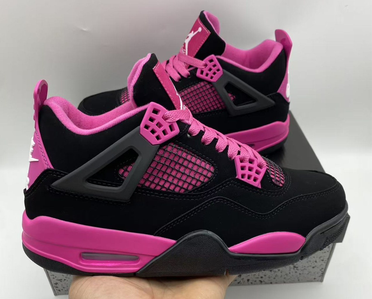 Women's Running weapon Jordan 4 Black/Pink Shoes 068